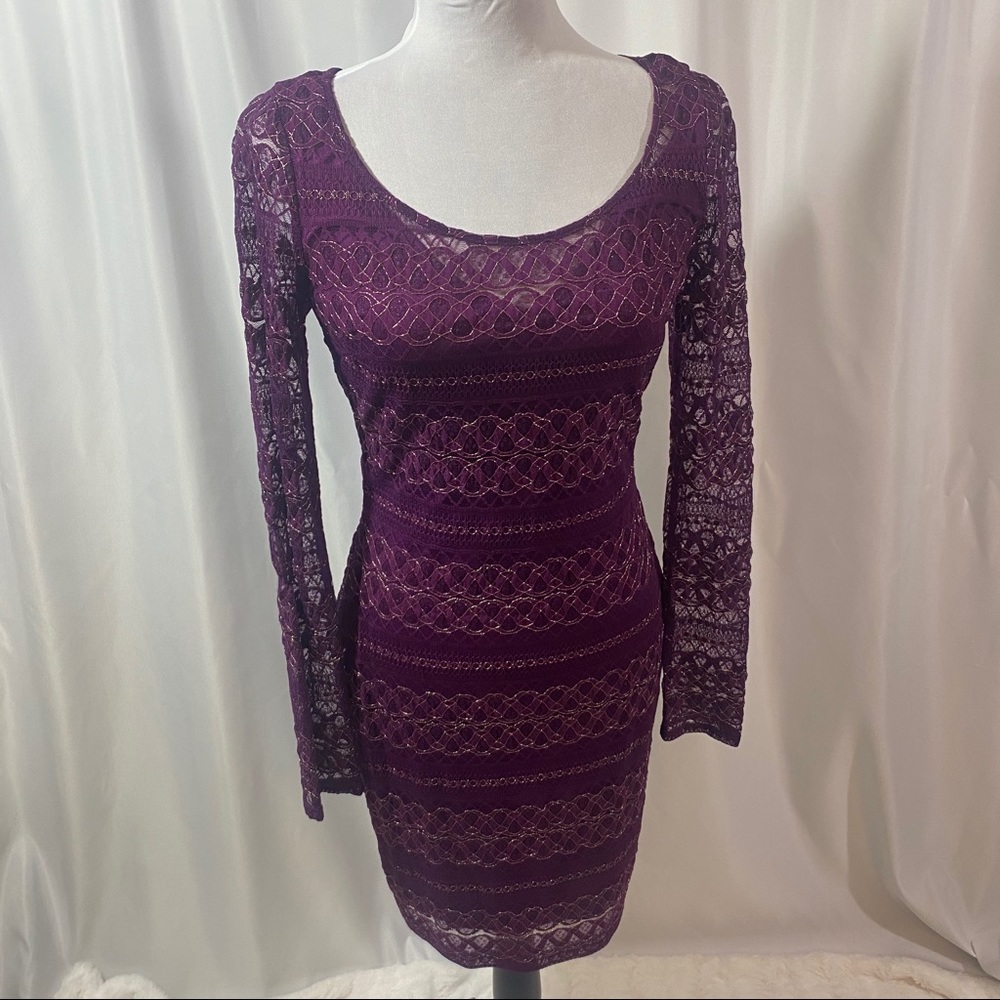 Purple & Gold Lace Cocktail Dress by Guess